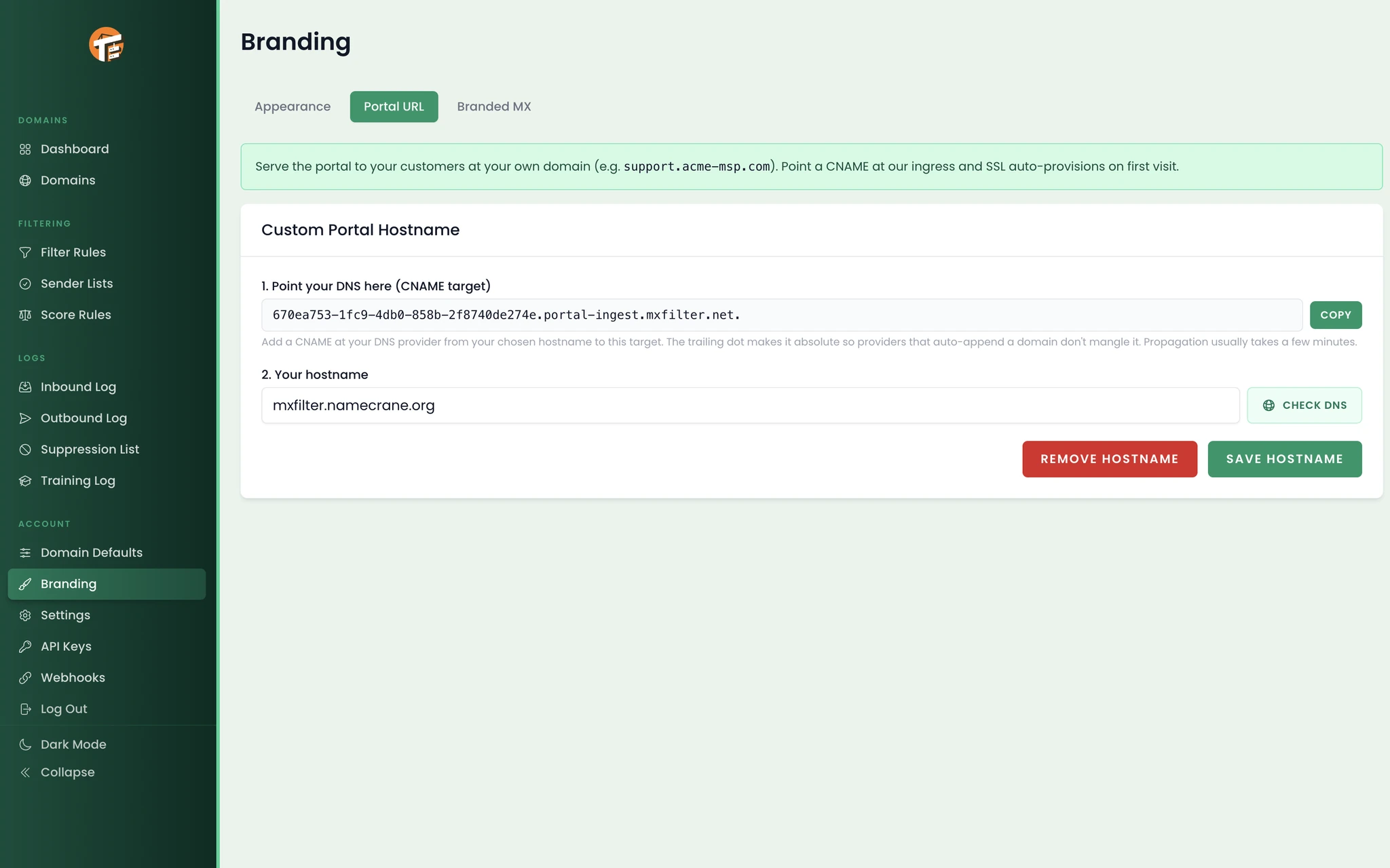 Branded portal URL example